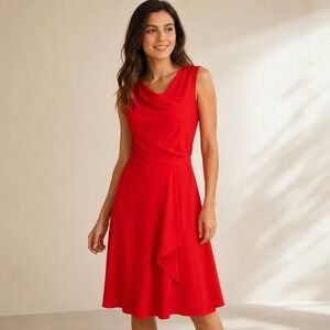Donna Ricco‎ New York Red Drape Front Midi Dress Size 4